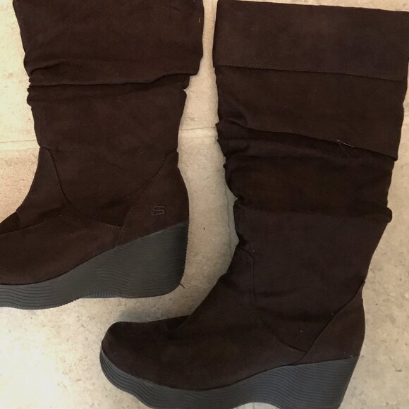 Skechers Suede Brown Tall Boots Women Size US 8 - Picture 2 of 4